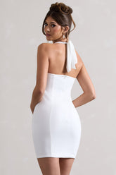 White Bodycon Halter-Neck Mini Dress